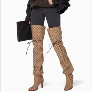 Gucci Beige Lisa Patterned Over the Knee Boots